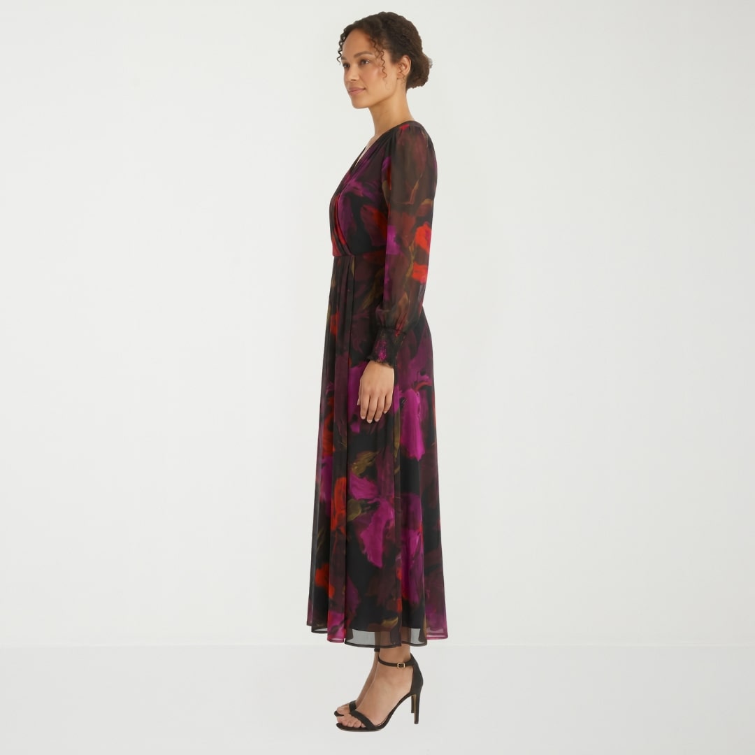 Clover And Sloane Womens V Neck Long Sleeve Fitted Maxi Dress