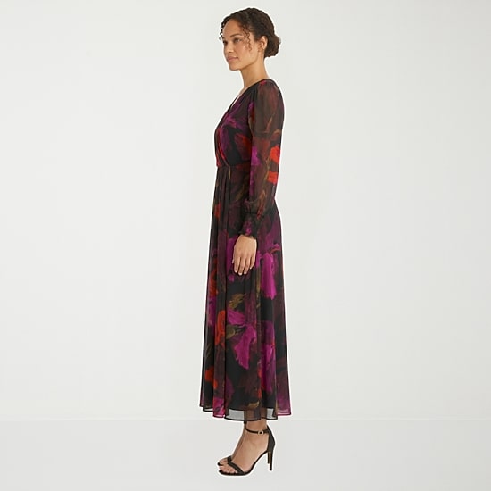 Clover And Sloane Womens V Neck Long Sleeve Fitted Maxi Dress