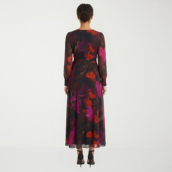 Clover And Sloane Womens V Neck Long Sleeve Fitted Maxi Dress
