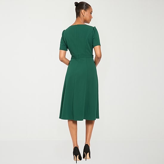 London Times Womens Midi Round Neck Short Sleeve Fit + Flare Dress