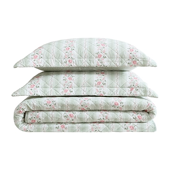 Laura Ashley Rosebud Stripe Quilt Set