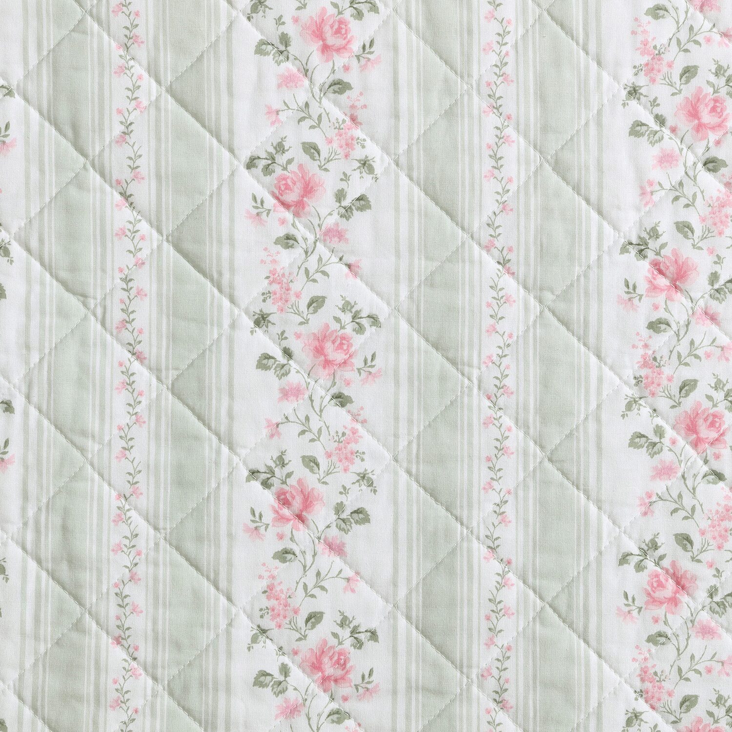 Laura Ashley Rosebud Stripe Quilt Set