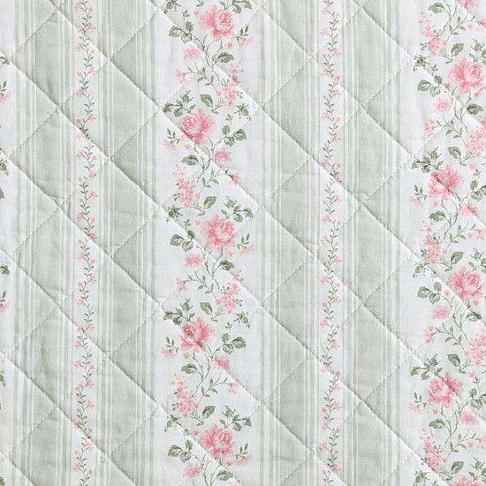 Laura Ashley Rosebud Stripe Quilt Set