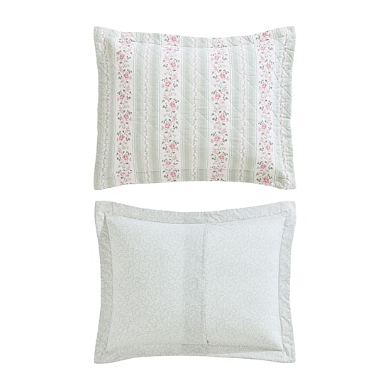 Laura Ashley Rosebud Stripe Quilt Set