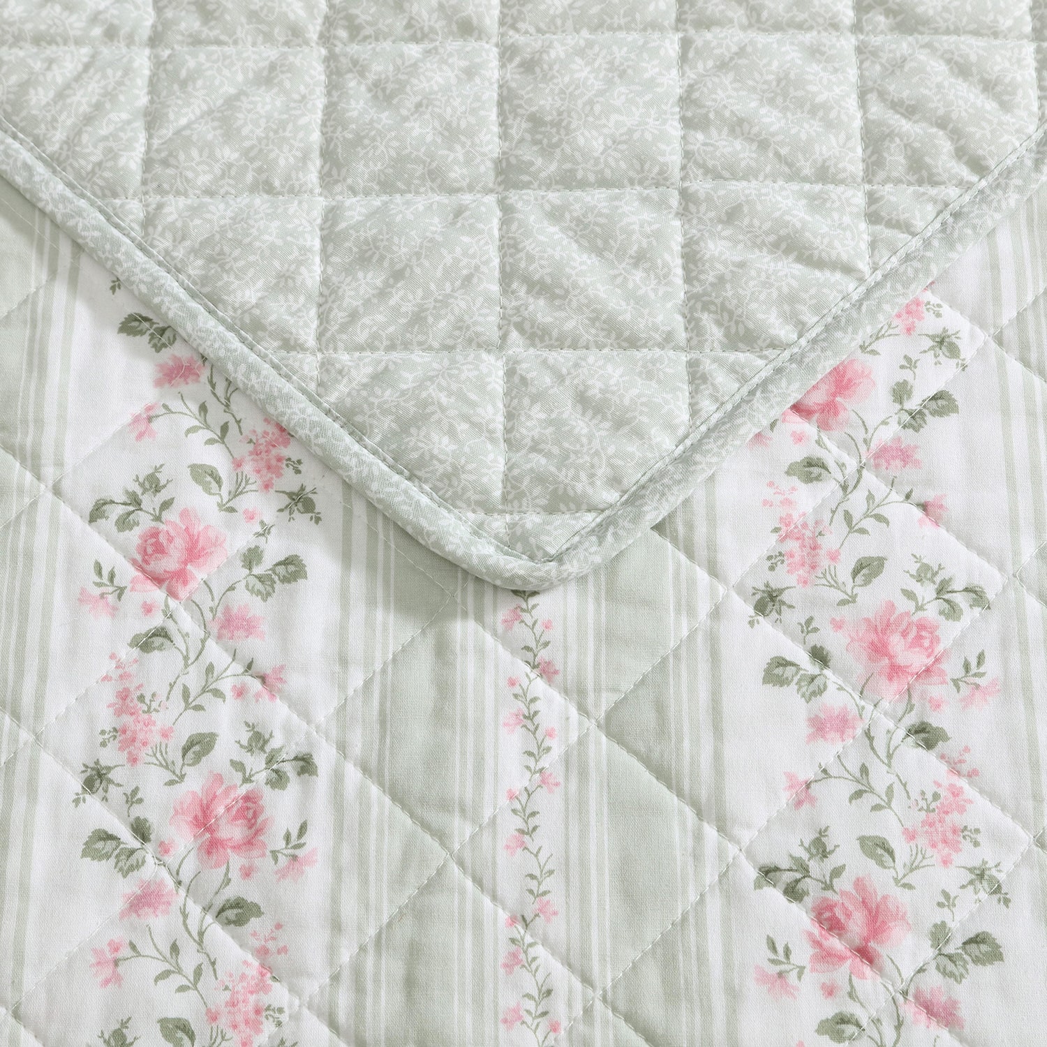 Laura Ashley Rosebud Stripe Quilt Set