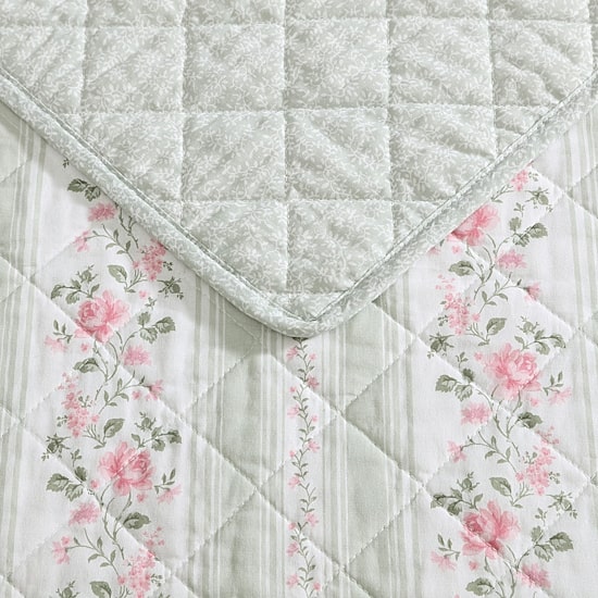 Laura Ashley Rosebud Stripe Quilt Set
