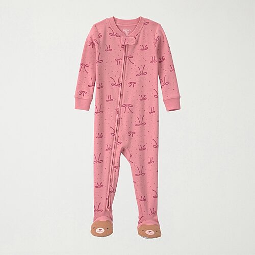 Carter's Baby Girls Footed Crew Neck Long Sleeve One Piece Pajama In Pink