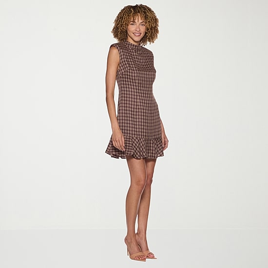belle vie Womens Mock Neck Sleeveless Plaid A-Line Dress