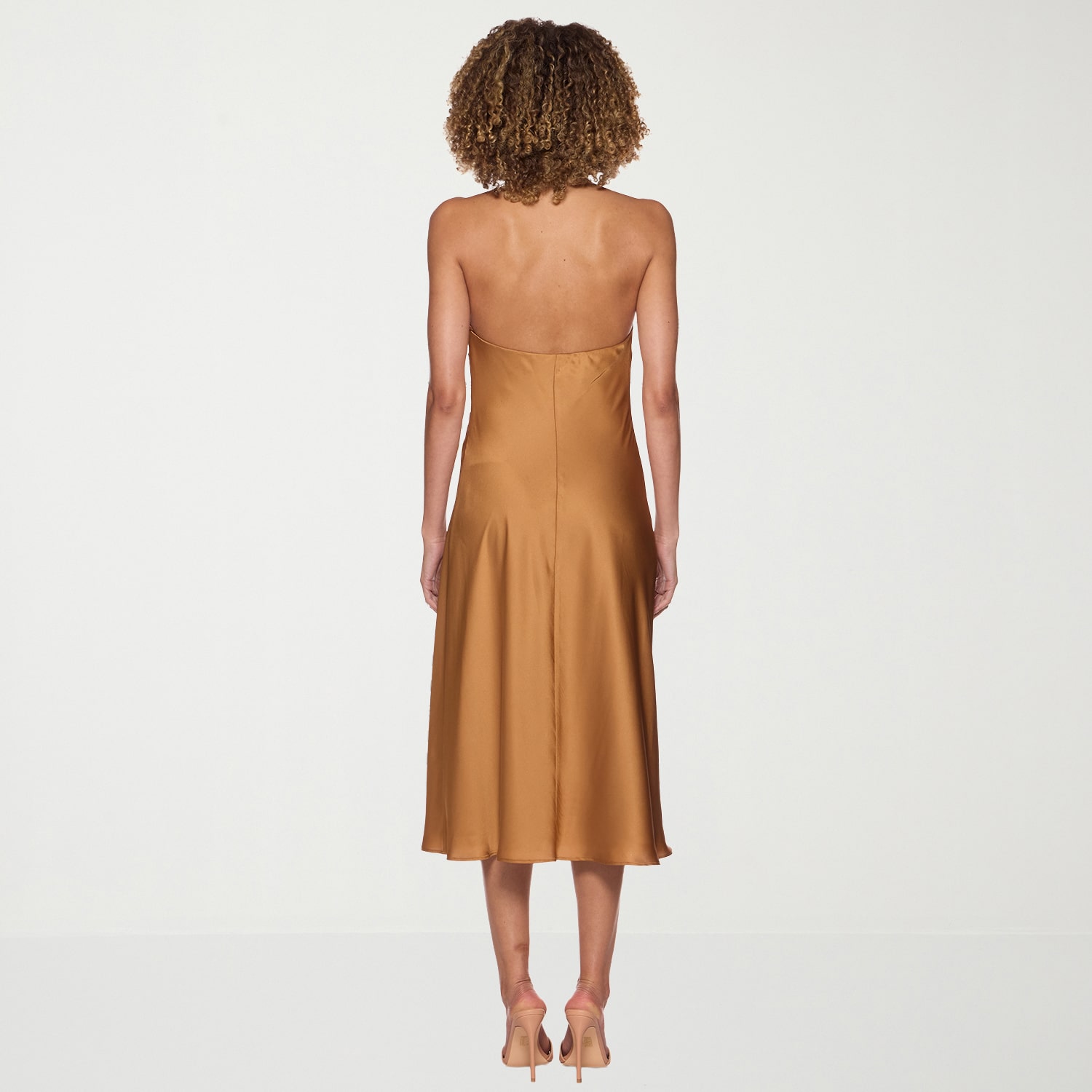 belle vie Womens Juniors Midi Halter Neck Sleeveless Satin A-Line Dress