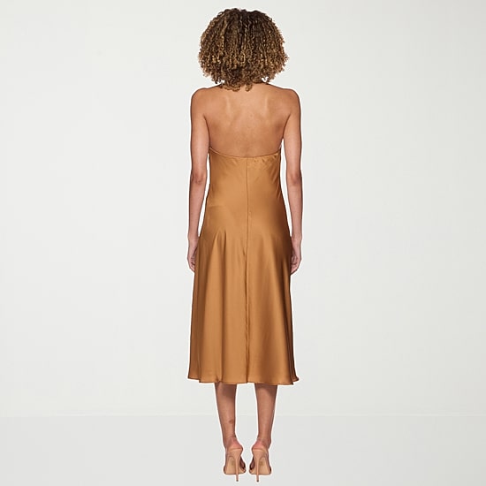 belle vie Womens Midi Halter Neck Sleeveless Satin A-Line Dress
