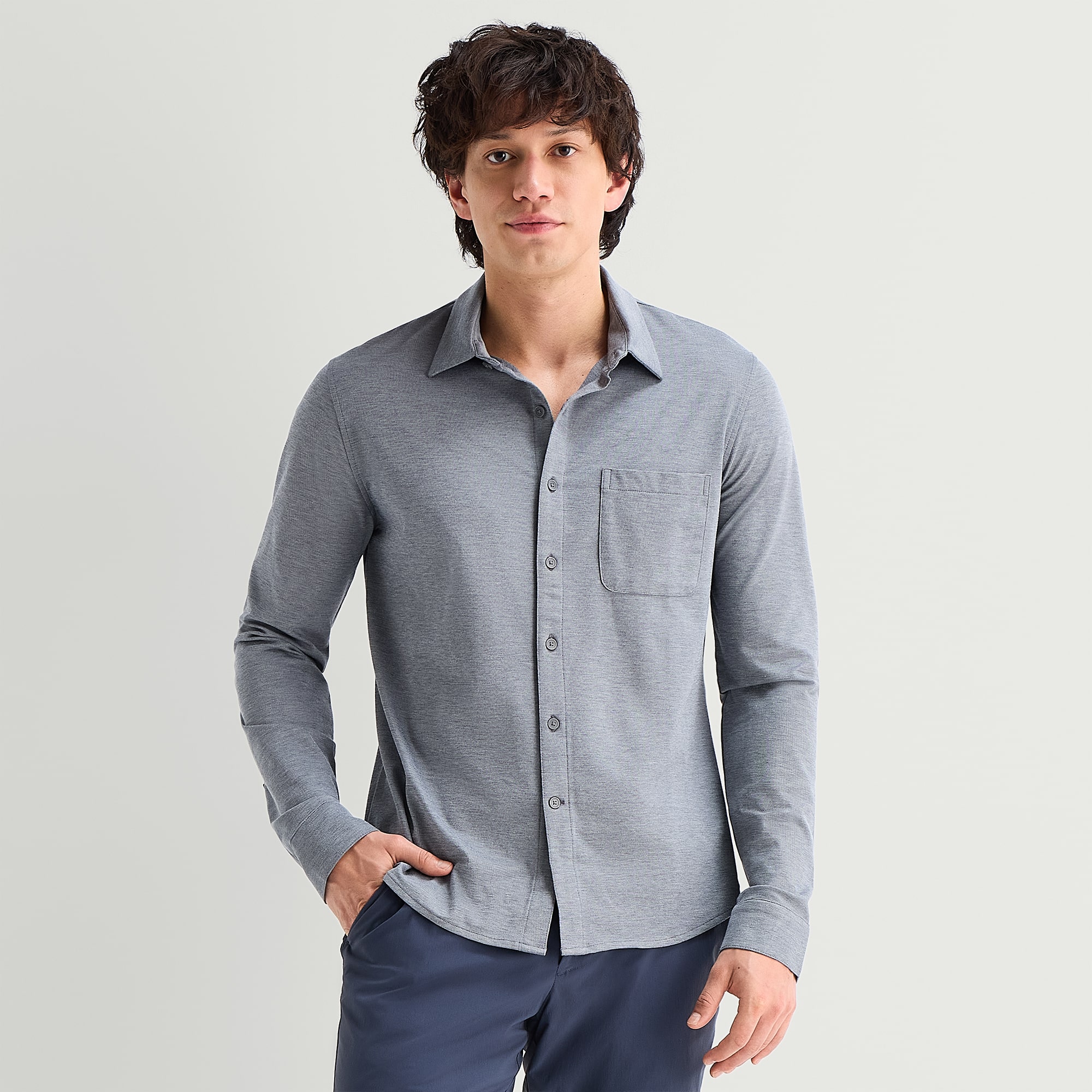 Stylus Knit Mens Long Sleeve Regular Fit Button-Down Shirt