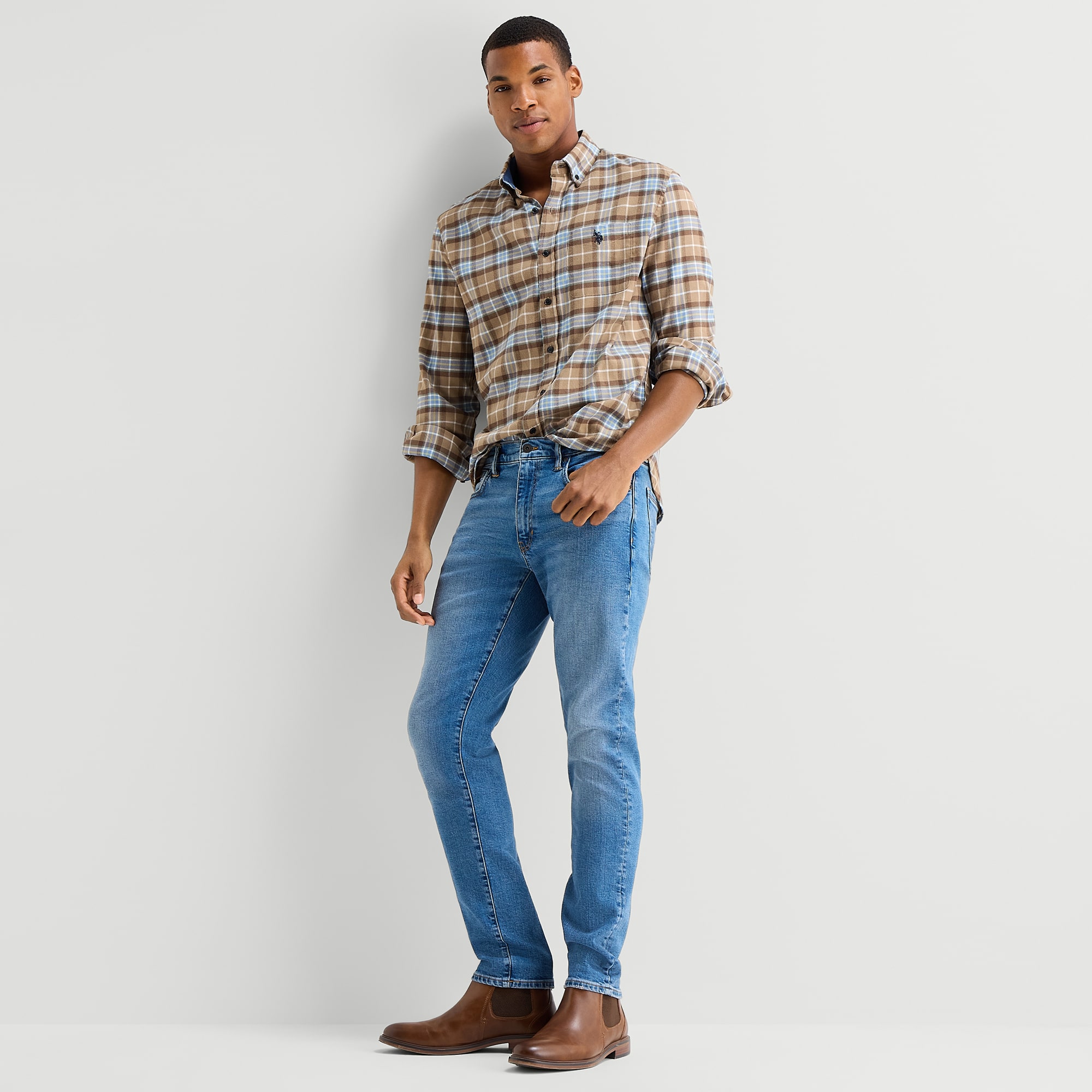 U.S. Polo Assn. Peached Twill Mens Long Sleeve Classic Fit Embroidered Button-Down Shirt