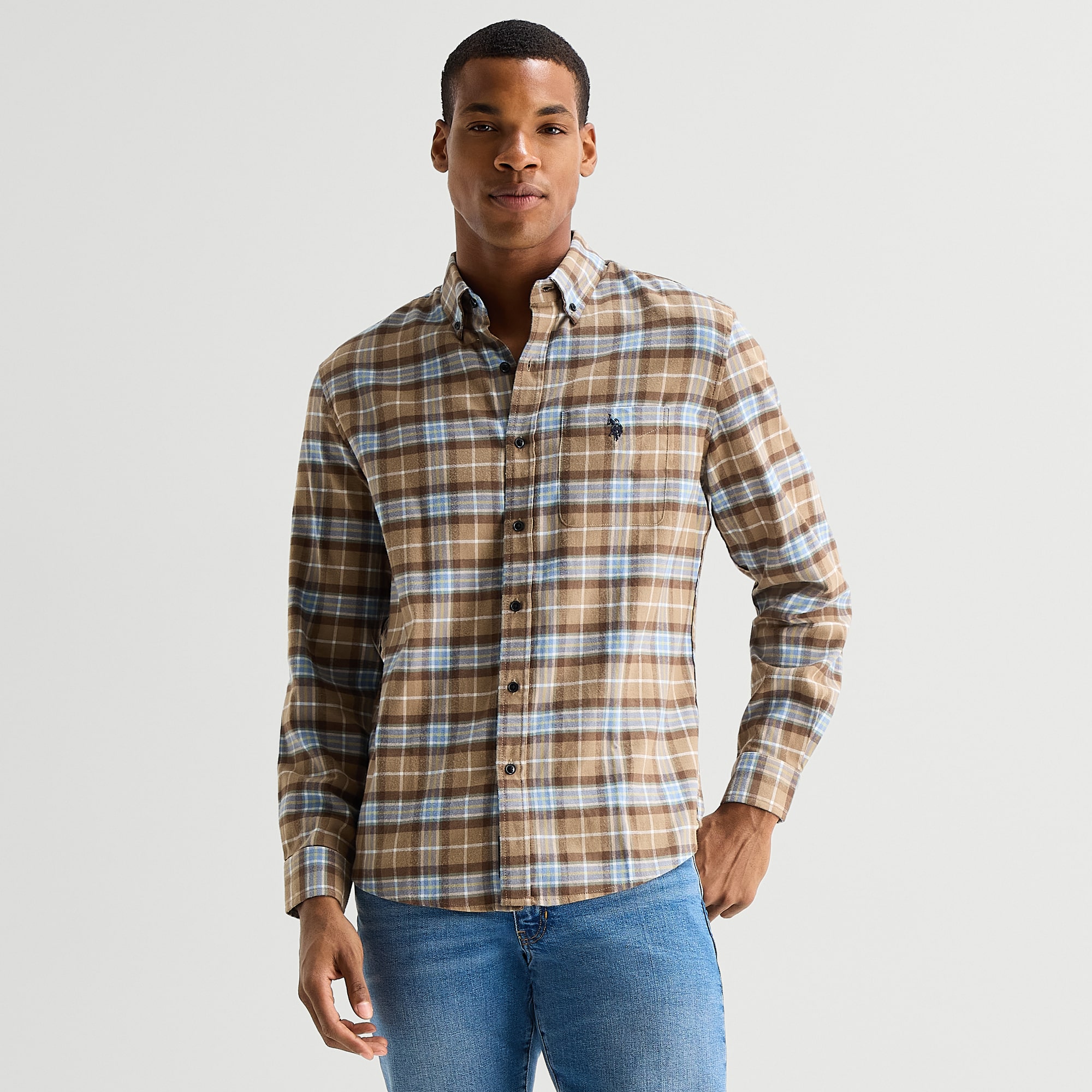 U.S. Polo Assn. Peached Twill Mens Long Sleeve Classic Fit Embroidered Button-Down Shirt