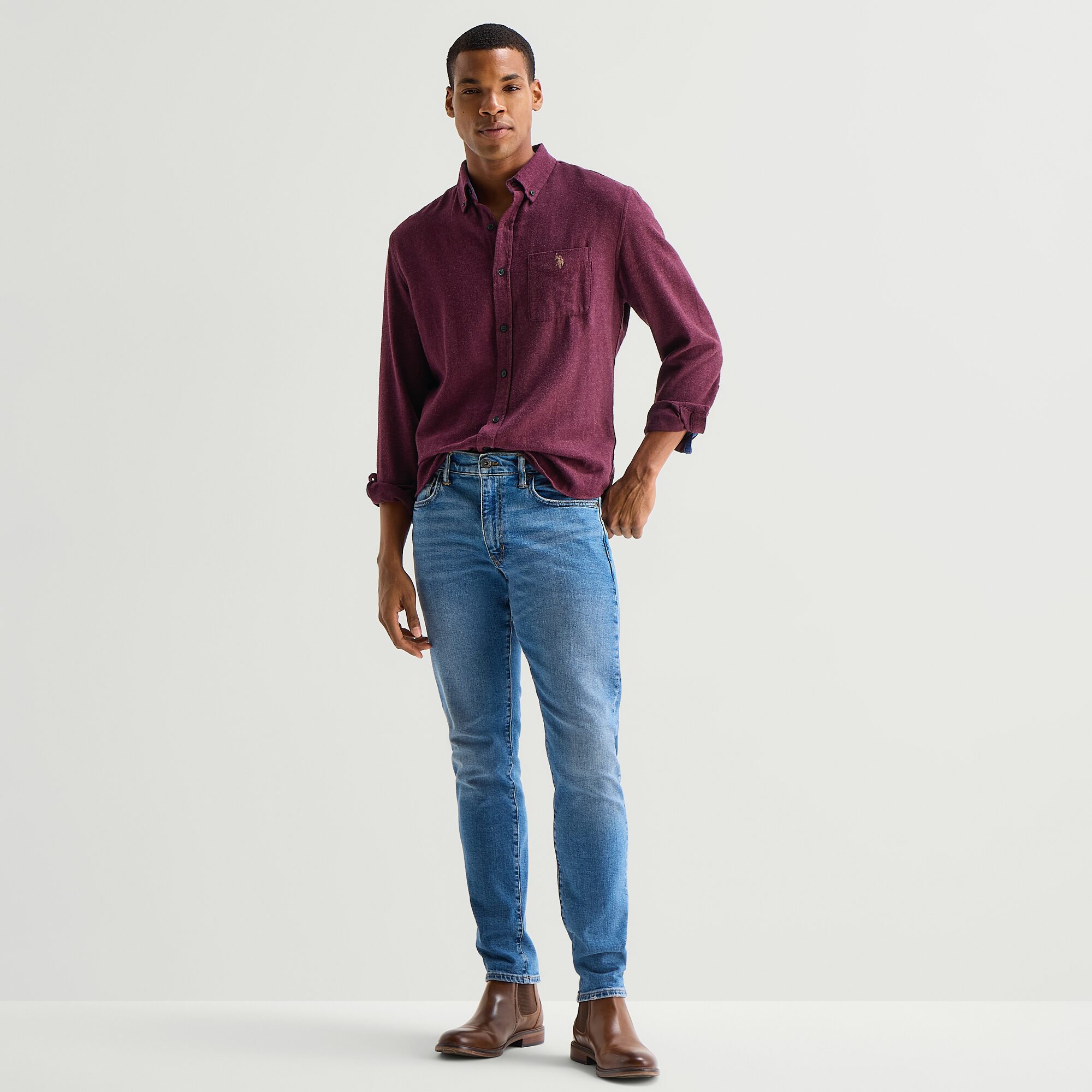 U.S. Polo Assn. Brushed Twill Mens Long Sleeve Classic Fit Embroidered Button-Down Shirt