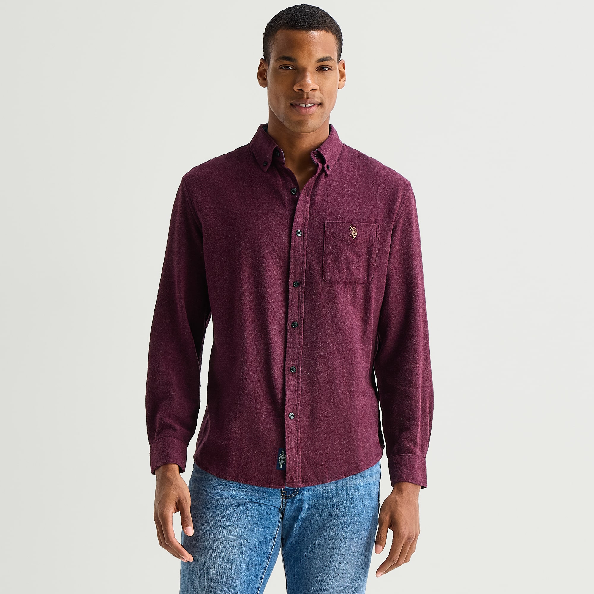U.S. Polo Assn. Brushed Twill Mens Long Sleeve Classic Fit Embroidered Button-Down Shirt