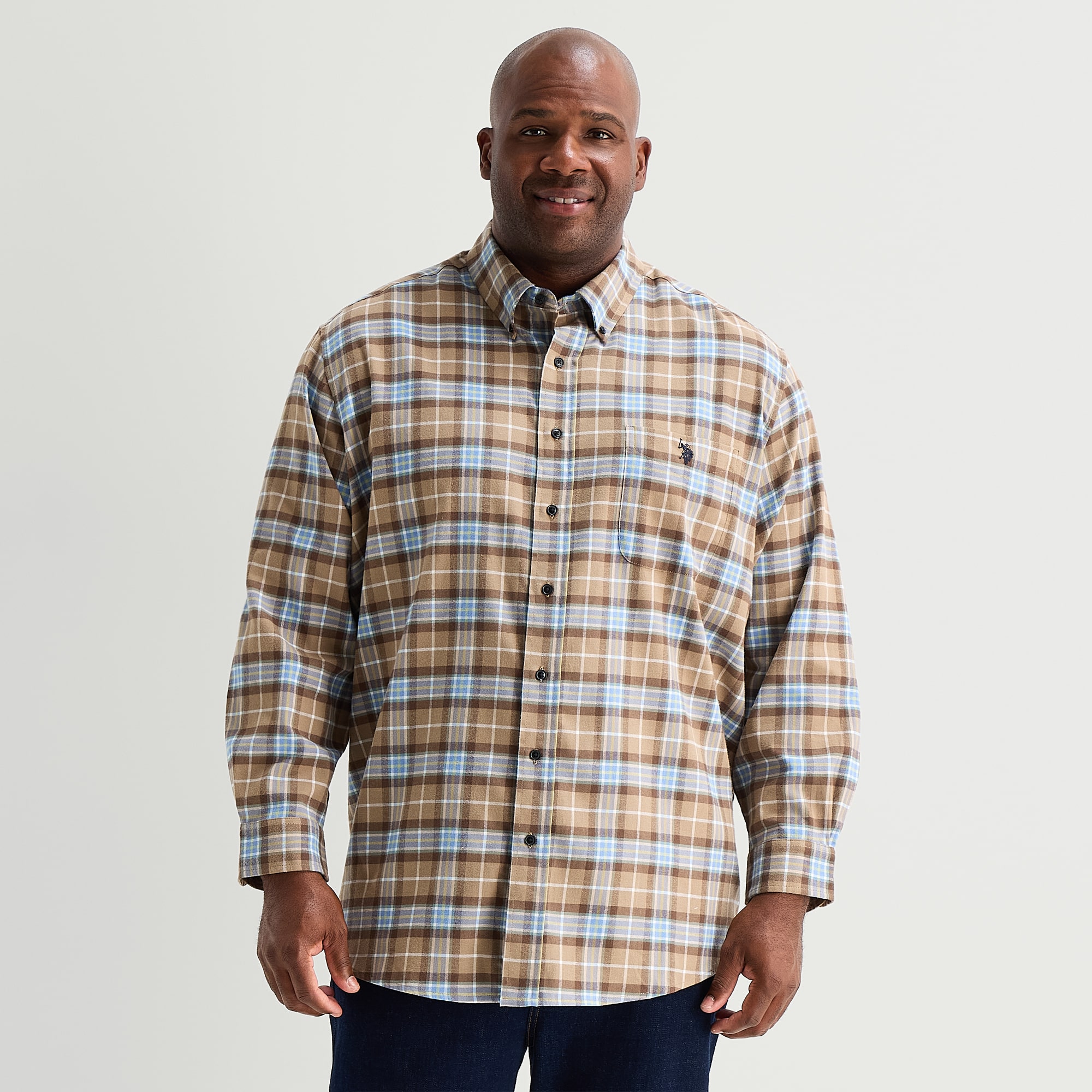 U.S. Polo Assn. Mens Long Sleeve Regular Fit Stretch Fabric Embroidered Big and Tall Button-Down Shirt