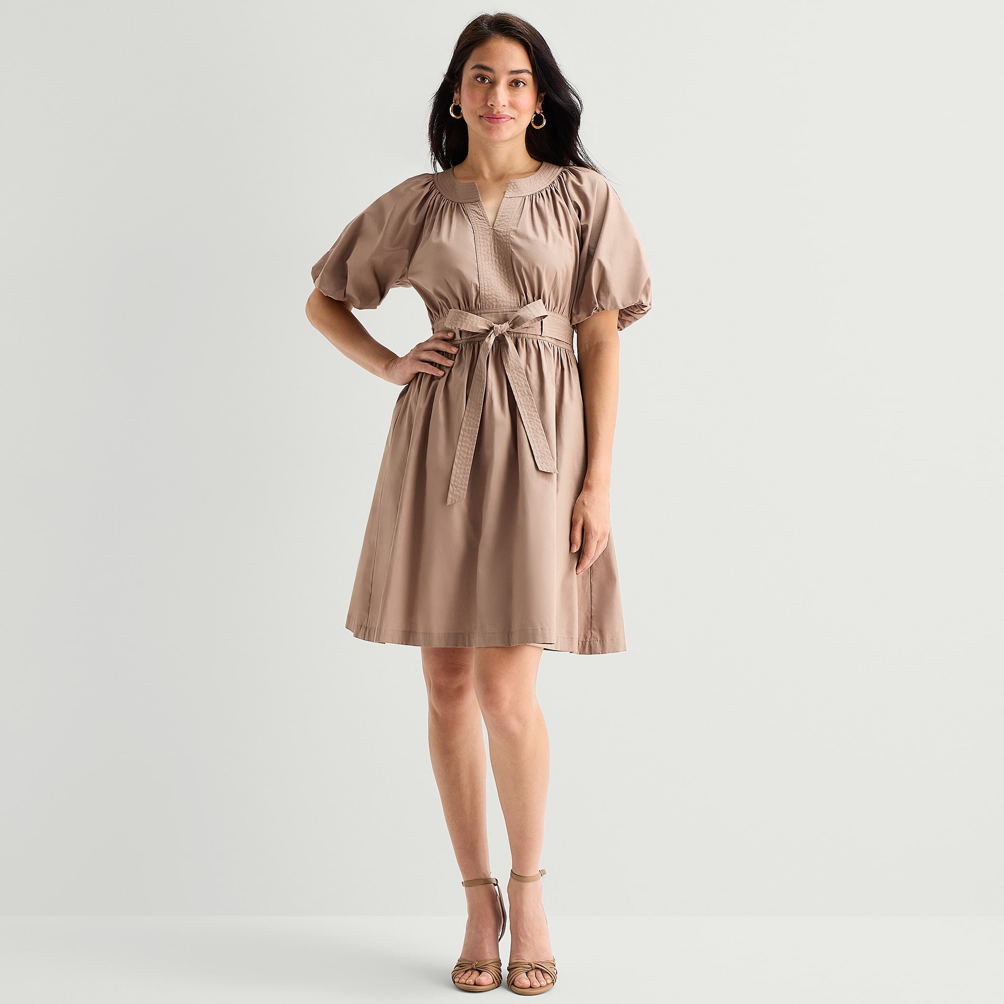 Studio 1 Womens V Neck Short Sleeve Puffed Fit + Flare Dress