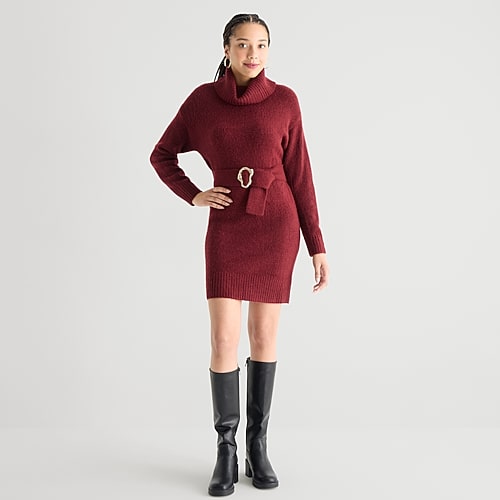 By & By By&by Womens Juniors Long Sleeve Sweater Dress In Red