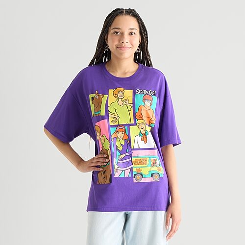 Freeze Womens Juniors Crew Neck Short Sleeve Regular Fit Scooby Doo Graphic T-shirt In Purple