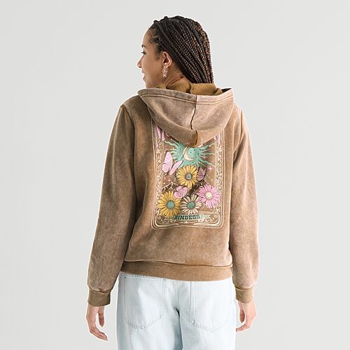 Miken Butterfly Hoodie Womens Juniors Long Sleeve Fleece Hoodie In Brown