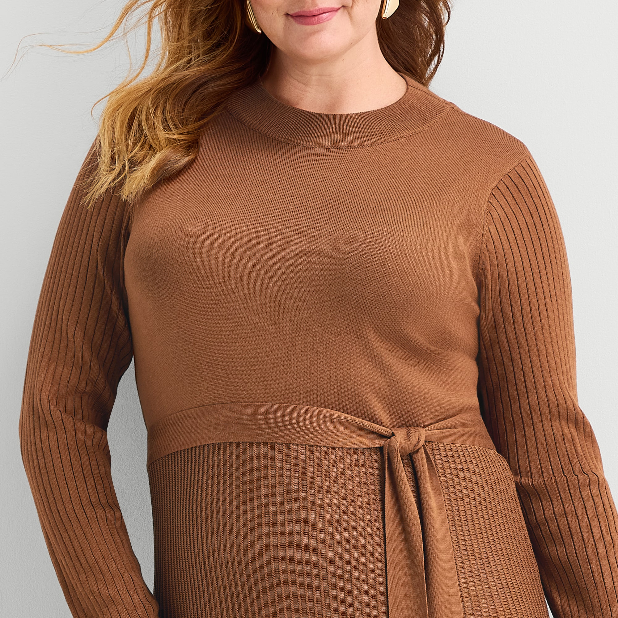 52seven Womens Plus Long Sleeve Midi Sweater Dress