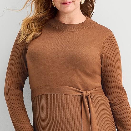 52seven Womens Plus Long Sleeve Midi Sweater Dress