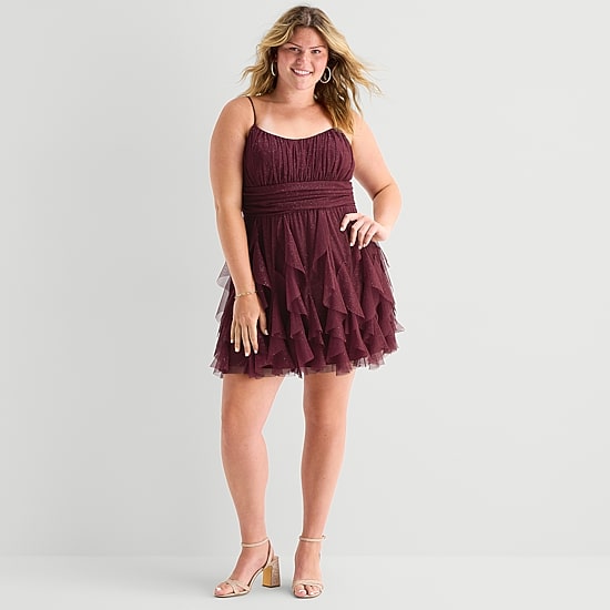 Radiante Couture Womens Juniors Plus Scoop Neck Sleeveless Fit + Flare Dress