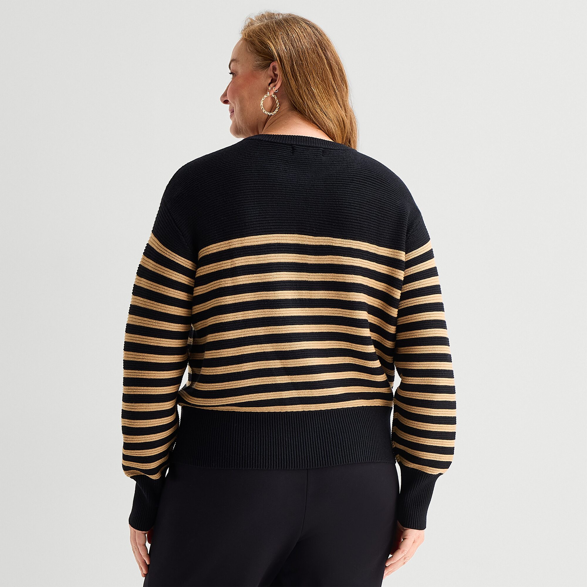 Liz Claiborne Plus Womens Crew Neck Long Sleeve Striped Pullover Sweater