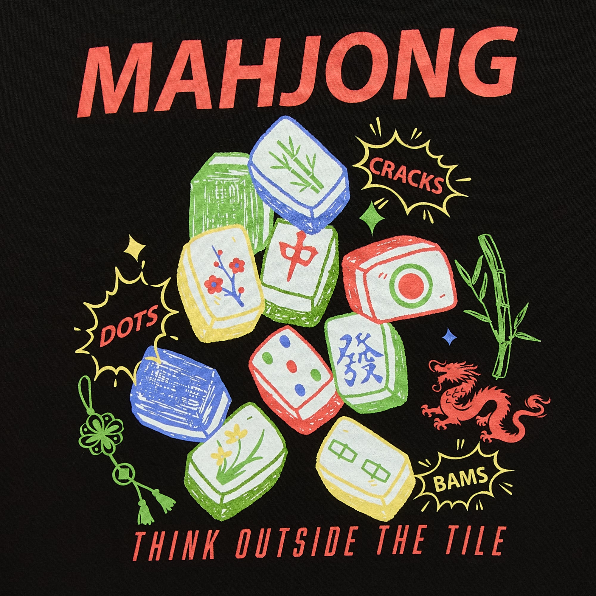 Mahjong Boyfriend Tee Womens Juniors Crew Neck Short Sleeve Oversized Graphic T-Shirt