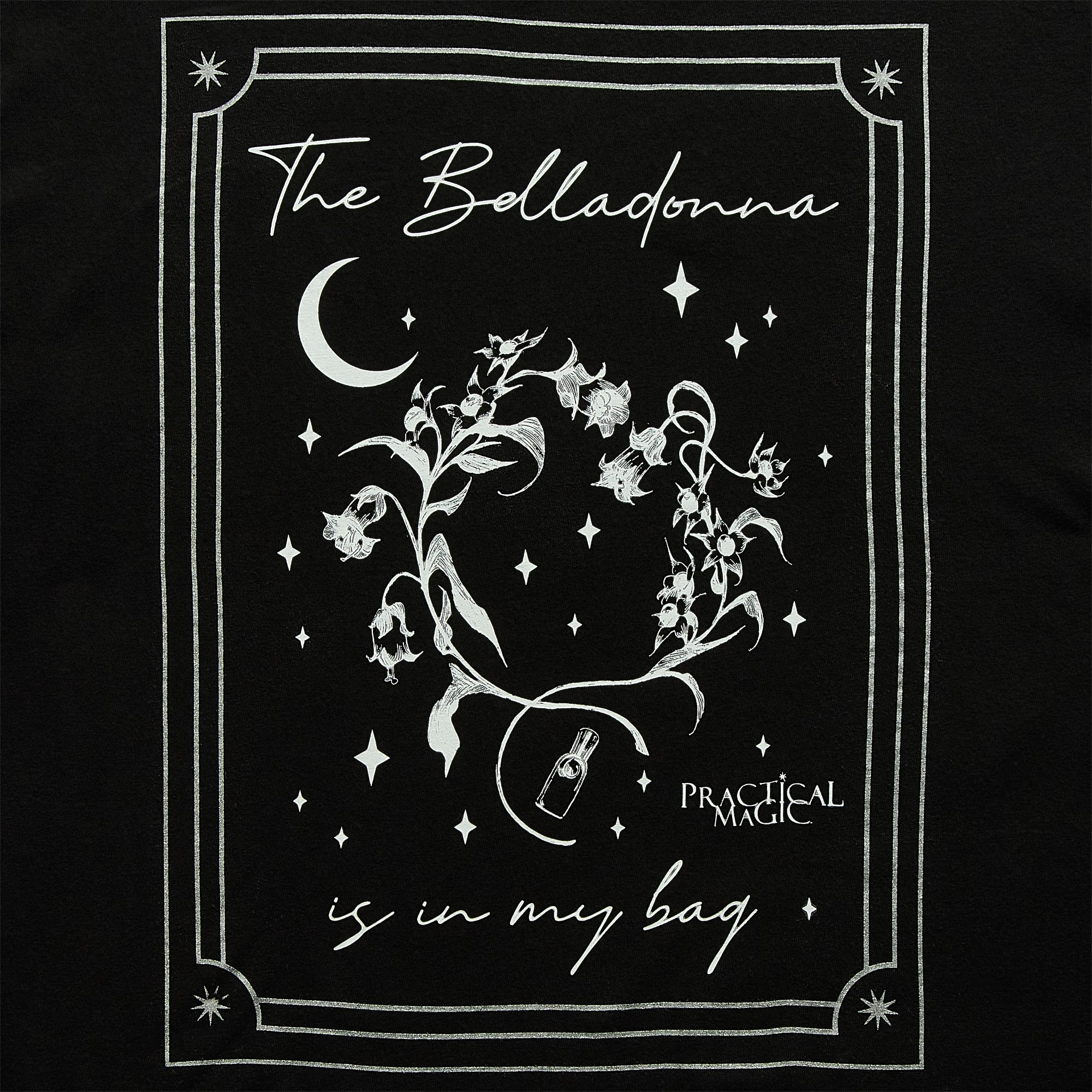 The Belladonna Practical Magic Womens Juniors Crew Neck Short Sleeve Loose Fit Graphic T-Shirt