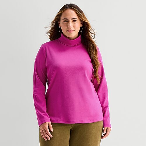 St. John's Bay Womens Plus Turtleneck Long Sleeve T-shirt In Pink