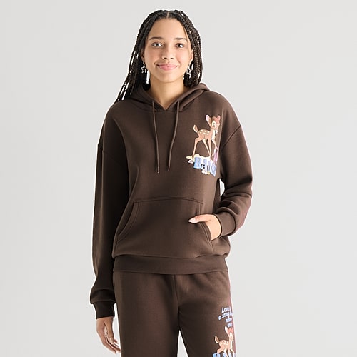 Hybrid Tees Womens Juniors Long Sleeve Bambi Hoodie In Brown
