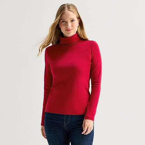 St. John's Bay Womens Turtleneck Long Sleeve T-shirt In Red