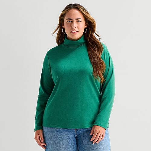 St. John's Bay Womens Plus Turtleneck Long Sleeve T-shirt In Green