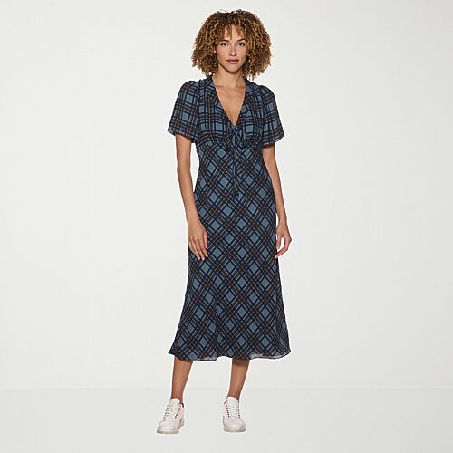 Belle Vie Womens Midi Short Sleeve Plaid Sheath Dress In Gray