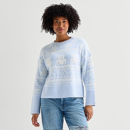 Arizona Juniors Womens Crew Neck Long Sleeve Pullover Sweater In Blue
