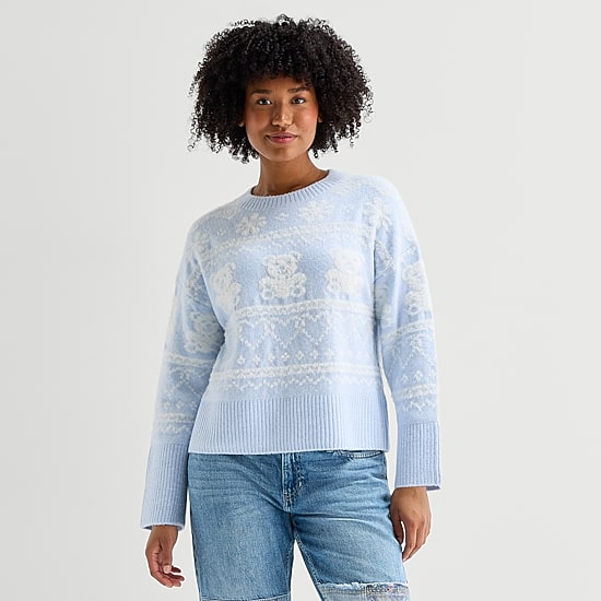 Arizona Juniors Womens Crew Neck Long Sleeve Pullover Sweater
