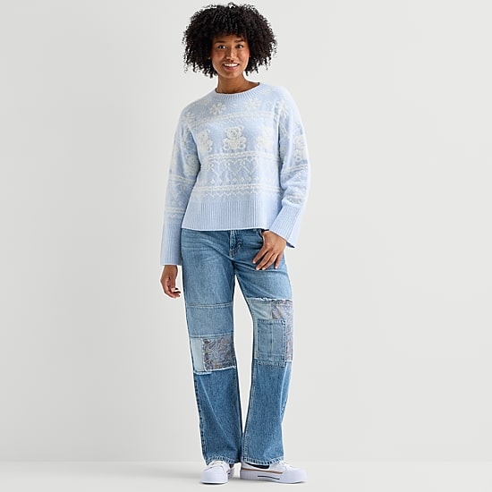 Arizona Juniors Womens Crew Neck Long Sleeve Pullover Sweater