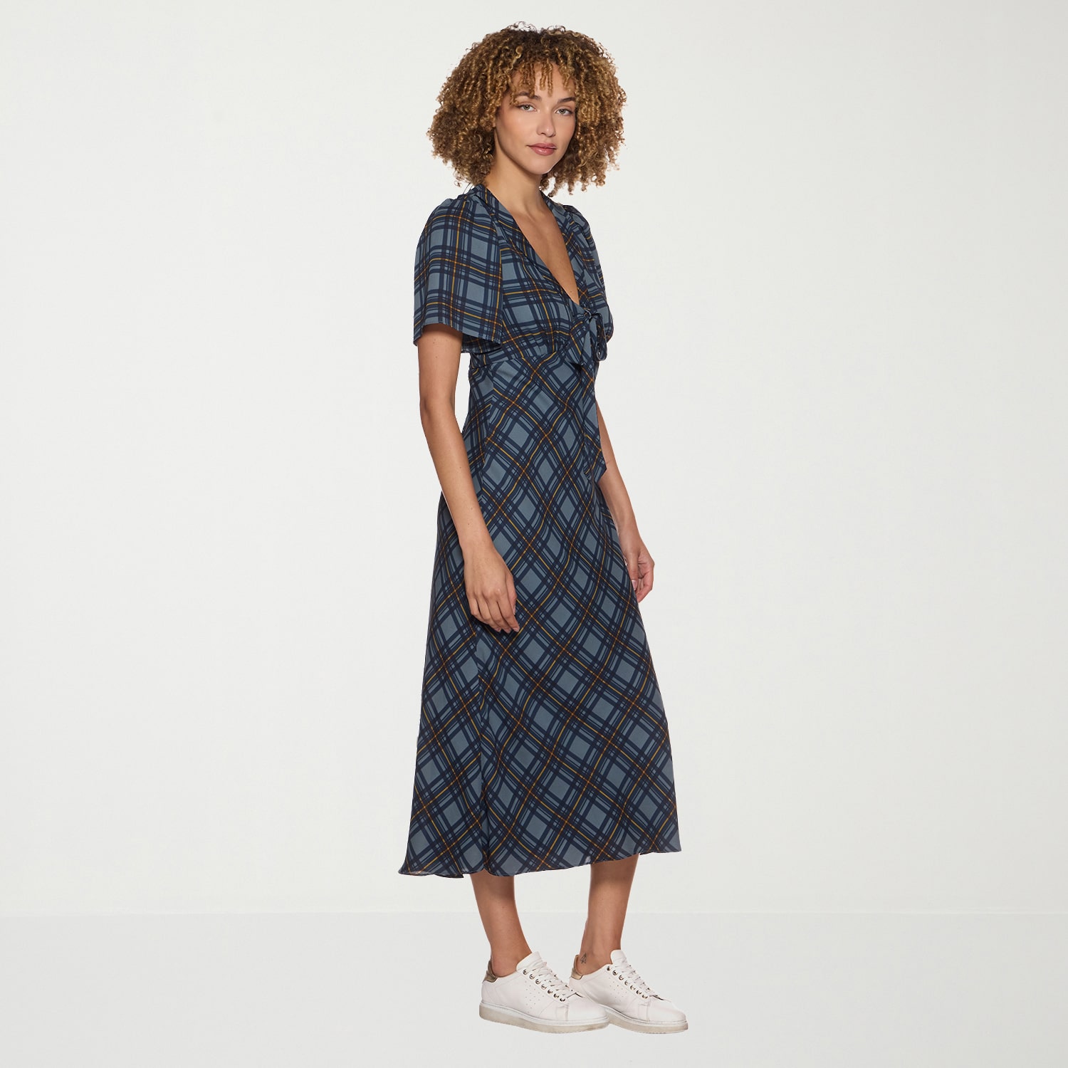 belle vie Womens Midi Short Sleeve Plaid Sheath Dress
