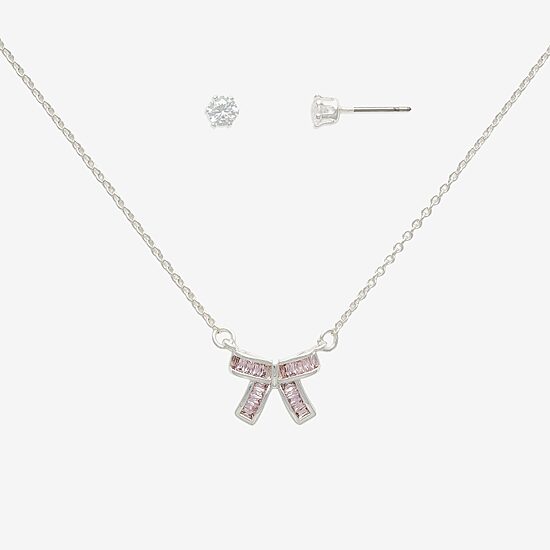 Mixit Womens Purple Cubic Zirconia Bow 3-pc. Pendant Necklace Set