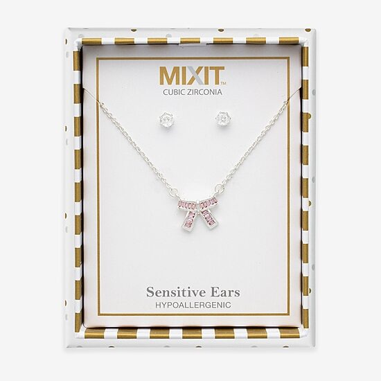 Mixit Womens Purple Cubic Zirconia Bow 3-pc. Pendant Necklace Set