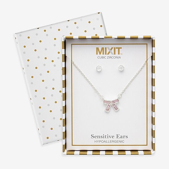 Mixit Womens Purple Cubic Zirconia Bow 3-pc. Pendant Necklace Set