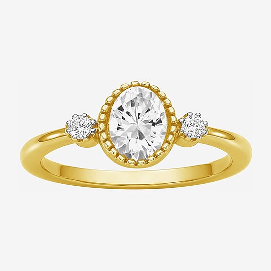 Limited Quantities! Womens Genuine White Topaz 14K Gold Over Silver Oval 3-Stone Cocktail Ring