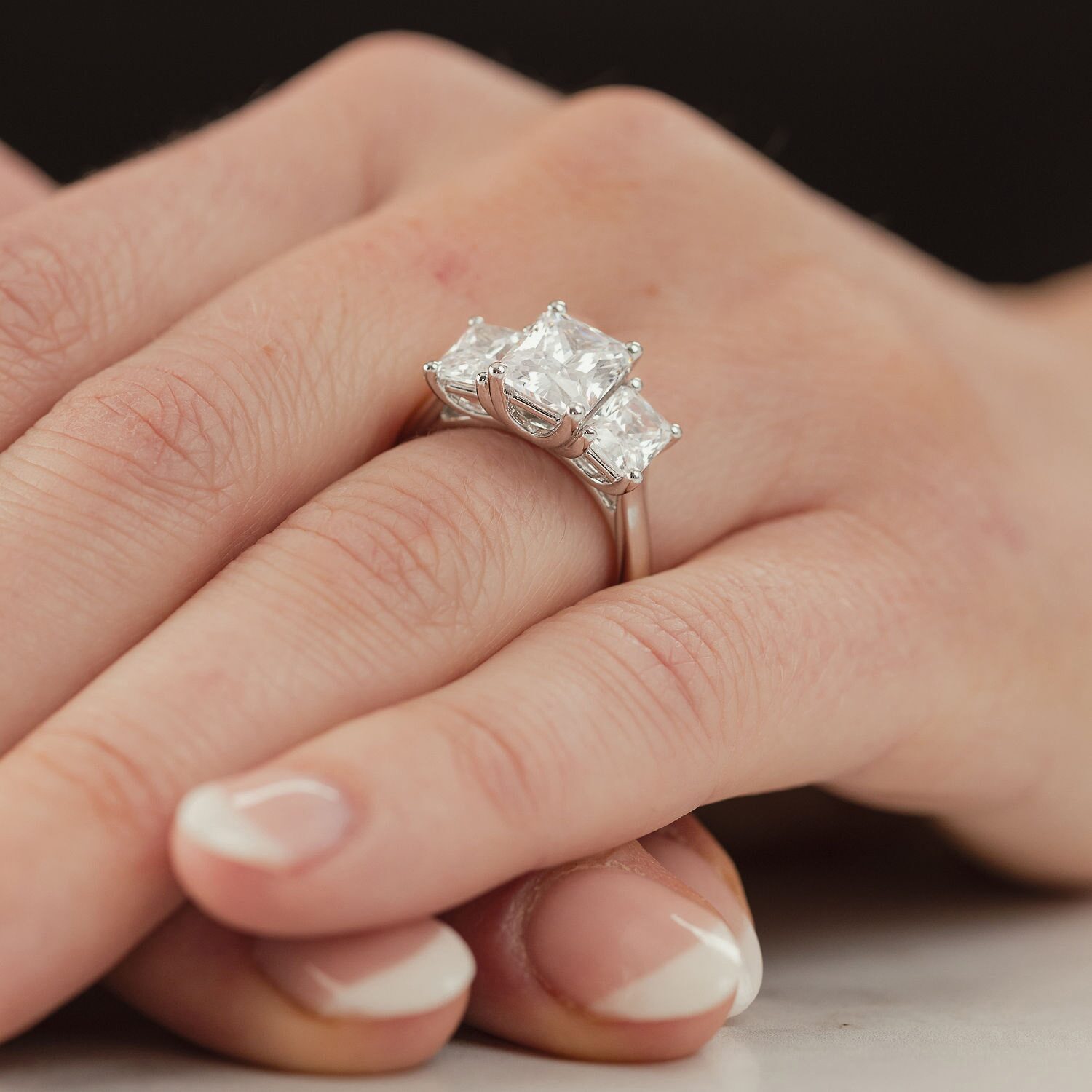 Love Lives Forever (F / Vs2) Womens 4 CT. T.W. Lab Grown White Diamond 10K Gold Rectangular 3-Stone Engagement Ring
