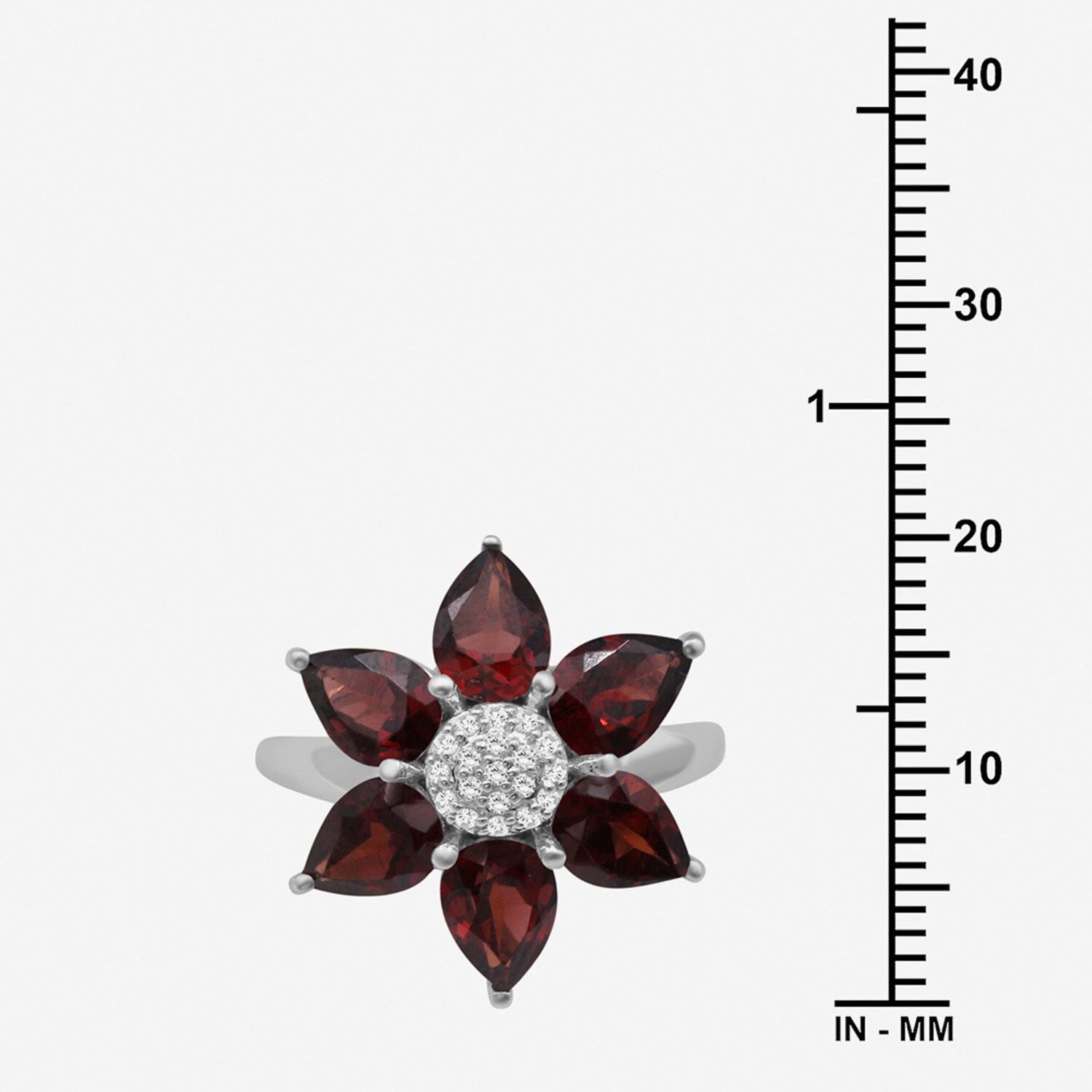 Limited Quantities! Womens Genuine Red Garnet Sterling Silver Flower Cocktail Ring