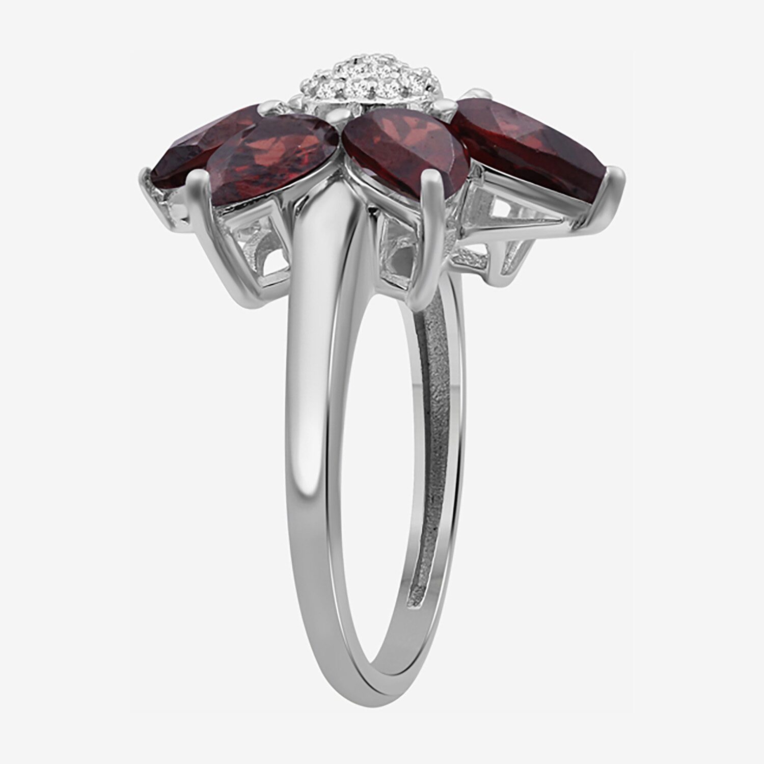Limited Quantities! Womens Genuine Red Garnet Sterling Silver Flower Cocktail Ring