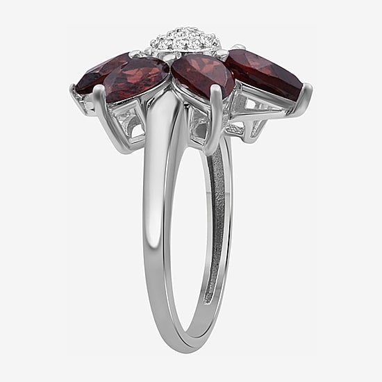 Limited Quantities! Womens Genuine Red Garnet Sterling Silver Flower Cocktail Ring