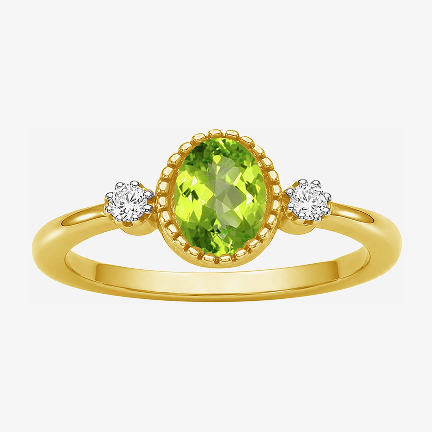 Limited Quantities! Womens Genuine Green Peridot 14K Gold Over Silver Oval 3-Stone Cocktail Ring