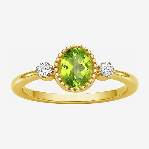 Fine Jewelry Limited Quantities! Womens Genuine Green Peridot 14k Gold Over Silver Oval 3-stone Cocktail Ring