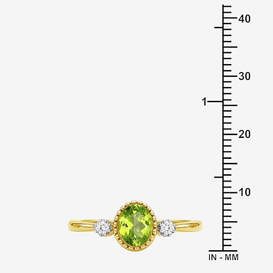 Limited Quantities! Womens Genuine Green Peridot 14K Gold Over Silver Oval 3-Stone Cocktail Ring